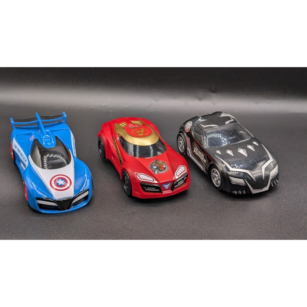 Marvel Avengers Friction Cars Iron Man, Captain America, Black Panther Lot Of 3